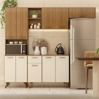 Imagem de Cozinha Compacta 10 Portas 1 Gaveta com Paneleiros Duplo Olinda Freijó/Off White