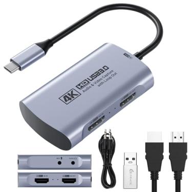 Imagem de Guermok Placa de captura HDMI 4K 60FPS e 1080P 240FPS para streaming, USB 3.0 para USB-C/A, 4K30 Passthrough, entrada de áudio de 3,5 mm e saída de microfone, funciona com Switch 2/1, PS 5/4, Quest 3