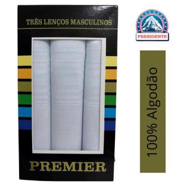 Imagem de 3 Lenços Algodão Bolso Presidente Branco Unidades 39x39 Premier