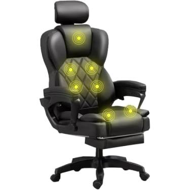 Imagem de Cadeira De Escritório Em Casa, Cadeira De Mesa Executiva Aquecida Ergonômica Para Computador Com Massagem De 7 Pontos, Cadeiras Giratórias Com Apoio Para Os Pés E Travesseiro Lombar, /Khaki