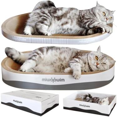 Imagem de 3 peças, cama extra grande para arranhadores de gatos de 50 cm, caixa para gatos grandes com almofada ondulada, espreguiçadeira, tigela oval para arranhar gatos