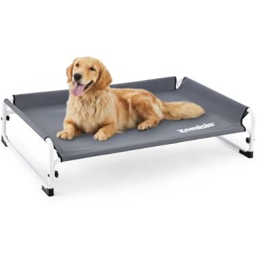 Imagem de ZOMISIA Cama de berço para cães XL elevada com encosto de cabeça – estrutura de cama elevada para cães extra resistente para animais de estimação grandes, montagem sem ferramentas, rede externa para