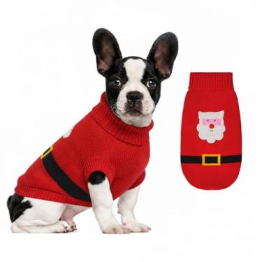 Imagem de Suéter de malha para cães pequenos a grandes, meninos e meninas, suéteres clássicos de Natal para cães de gola rolê, roupas quentes e macias para animais de estimação para o inverno (Papai Noel, P)