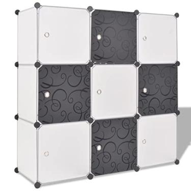 Imagem de vidaXL Organizador de cubo de armazenamento multifuncional elegante - 9 compartimentos - filme PP e fio de aço cromado - fácil de montar - preto e branco