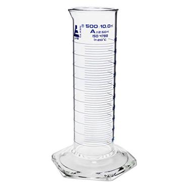 Imagem de EISCO Cilindro graduado, 500 ml - Classe A, Tolerância: ± 2,50 mL - Forma de agachamento, graduações azuis - Vidro borossilicato