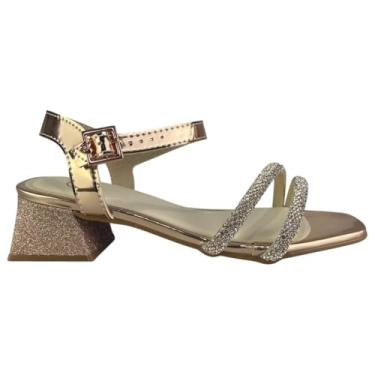 Imagem de Sandalia Molekinha Salto Bloco Com Brilho Infantil Menina (Ouro/Rosado, BR, Criança de 4 a 8 anos, Numérico, 33)