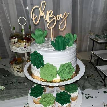 Imagem de Oh Boy Cake Topper - Topo de bolo de madeira para bebê menino para festa de aniversário de bebê/revelação de gênero do bebê/adereços de cabine de fotos
