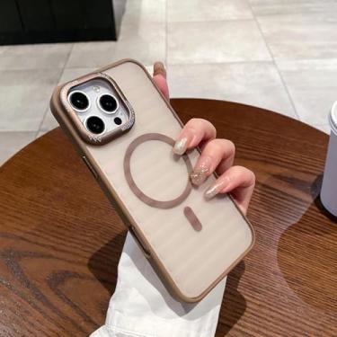 Imagem de HJZSZX Para iPhone 16 Pro Fashion Purple Stripe Clear Case Carregamento sem fio Magnetic Matte Cover (Para iPhone 16 Pro/Desert Gold)