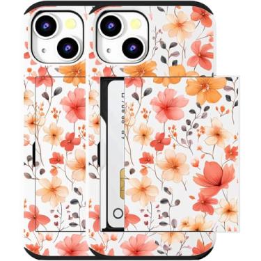 Imagem de MUQR Capa compatível com iPhone 15 Plus com porta-cartão fofo - Design Kawaii, proteção contra quedas de grau militar, capa carteira robusta para mulheres (flores brancas de outono)