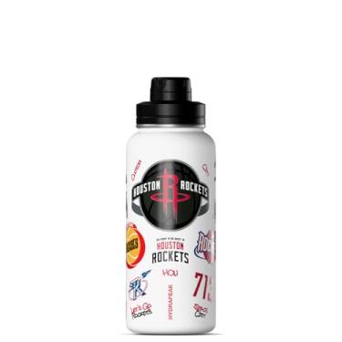 Imagem de Hydrapeak Garrafa de água ativa Houston Rockets 947 ml oficialmente licenciada pela NBA com tampa Chug de aço inoxidável reutilizável com isolamento de parede dupla, presente esportivo