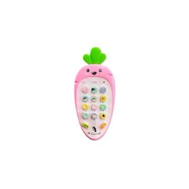 Imagem de Telefone Infantil Musical em Formato de Cenoura, Mordedor para Bebês, 13 Botões com Sons, 15 cm, Rosa