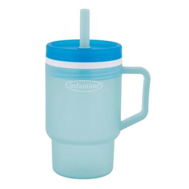 Imagem de Infantino My 1st Tumbler, copo de plástico durável com canudo e alça, resistente a derramamentos, para copo de bebê de transição sem BPA, azul temperamental