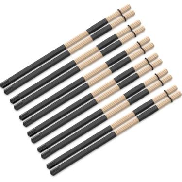 Imagem de Baquetas de bambu, baquetas de bateria de jazz 5A construídas com 3 unidades, escovas de bateria para jazz, folk, pequeno local e desempenho acústico (preto, pacote com 6)