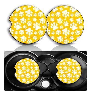 Imagem de Conjunto de 2 porta-copos de carro de pata de cachorro – Acessórios divertidos para carro de cachorro 7 cm tamanho universal tapete de borracha antiderrapante embutido porta-copos de inserção