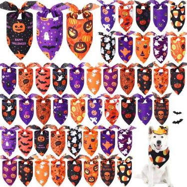 Imagem de Bandanas de Halloween para cães Abbylike 50 unidades de abóbora para c