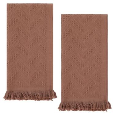 Imagem de XLIUAX 2 peças de toalha de mão de banheiro boho, 33 x 76 cm toalha de rosto decorativa de algodão turco toalhas de mão macias para casa de fazenda boho decoração de banheiro cozinha hotel spa (marrom