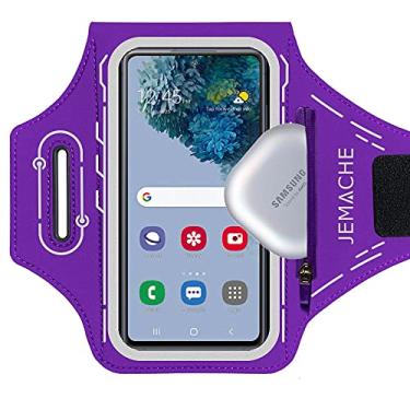Imagem de JEMACHE Braçadeira de corrida para Samsung Galaxy S21 Ultra, S20 Plus, S21 Plus 5G, S20 FE, Note 20 Ultra 10+ 9 8, braçadeira de treino de academia com bolso para fones de ouvido, porta-cartões (roxo)