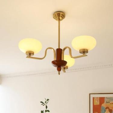 Imagem de Lustre moderno Lustres de vidro leitoso Luminária pendente grande de teto branco dourado Luminária pendente em forma de V Lustre redondo de madeira para sala de estar Sala de jantar Quarto C