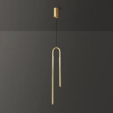 Imagem de SRSXYMBD Candeeiro suspenso LED, candeeiro de linhas geométricas, candeeiro de teto dourado, iluminação pendente ajustável em altura para mesa de jantar, sala de estar, quarto, corredor, entrada