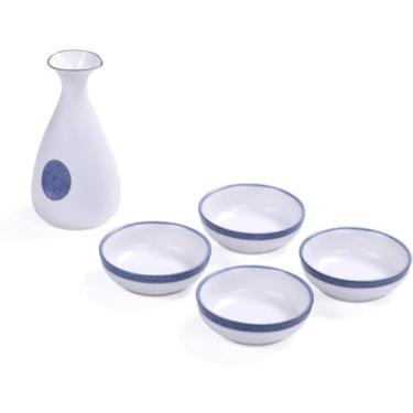 Imagem de JOEUQK Conjunto de copos de saquê japonês, 3 peças, cerâmica, cerâmica, tradicional, artesanato, taças de vinho, conjunto de saquê japonês com 1 garrafa de saquê e 2 copos de saquê, 3 peças