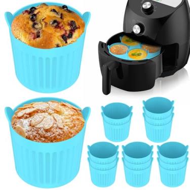 Imagem de 16 peças de silicone para fritadeira a ar, fritadeira antiaderente de liberação fácil, ramekin para ovos, cupcakes, muffins, pudins, tortas, cremes, lavável na lava-louças (azul - 16-6,5 x 6,5 cm)