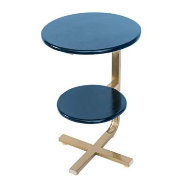 Imagem de Mesa lateral pequena de 2 andares, mesa redonda de madeira, mesa lateral, suporte de metal, sala de estar, quarto, terraço, mesa de centro (preto) para quarto, sala de estar, sofá
