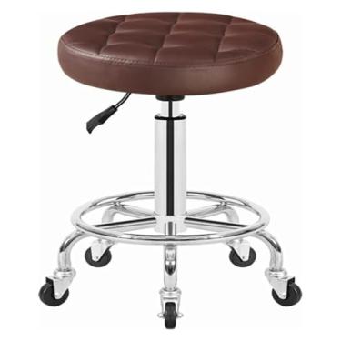 Imagem de WYUYIWH Banqueta giratória com rodas e apoio para os pés, banco giratório com rodinhas e apoio para os pés, cadeira com rodinhas de couro ajustável em altura para balcão de loja, salão, ajustável