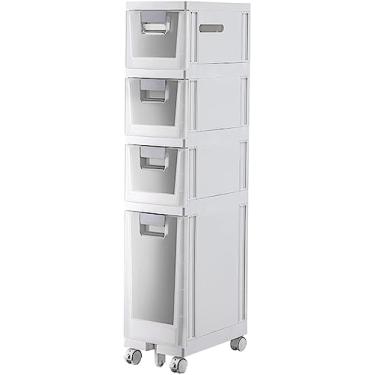 Imagem de Armário de armazenamento de piso de banheiro de 2/3/4 camadas 21,5 cm estreito e fino organizador de toalhas unidade de canto lateral com gavetas e rodízios transparentes Armário estreito alto e fino