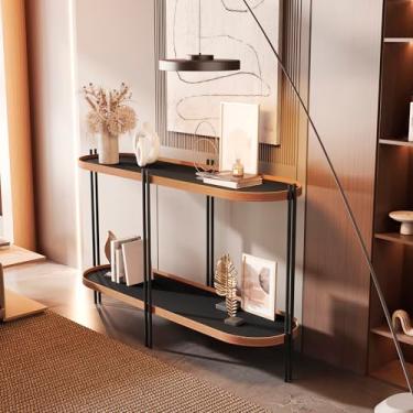 Imagem de Aparador Manhattan Industrial, Madeira MDF com Acabamento em Couro, 111x80x36.5cm, Estrutura Metálica Preta, 2 Prateleiras, Montagem Fácil, para Sala de Estar e Jantar (Preto/Preto)