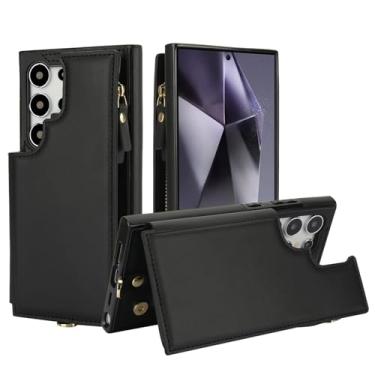 Imagem de For Samsung Galaxy S23ultra Case with RFID Blocking 6 Card Holder for Women Men, PU Leather Magnetic Snap Flip Wristlet Strap Zipper Wallet Phone Cases for Samsung Galaxy S23ultra Black