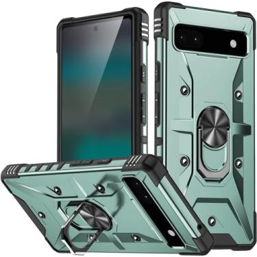 Imagem de EXOTUF Capa de telefone militar para Google Pixel 8/8 Pro, suporte de anel giratório de 360° embutido em policarbonato à prova de choque, suporte de sucção magnética de veículo