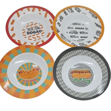 Imagem de Conjunto 4 Pratos Em Melamina Fundo Para Lanches Hot dog