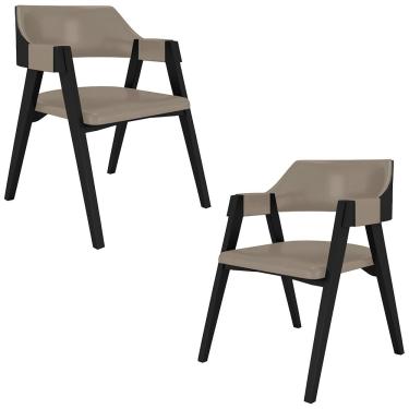 Imagem de Kit 2 Cadeiras Sala de Jantar e Jogos Carteados Madeira Maciça Poker PU Nude/Preto G42 - Gran Belo