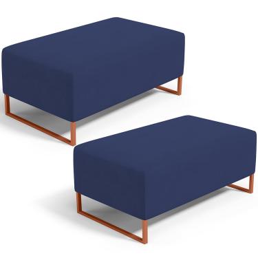 Imagem de Kit 02 Puffs Decorativo Sala De Estar Cléo 90cm W01 Base Ferro Cobre Suede Azul Marinho - Lyam Decor