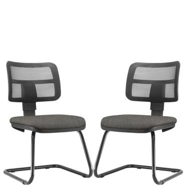 Imagem de Kit 02 Cadeiras de Escritório Recepção Fixa L02 Zip Linho Cinza Escuro - Lyam Decor