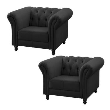 Imagem de Kit 2 Poltronas Decorativa Maggiore Couro Preto - Gran Belo