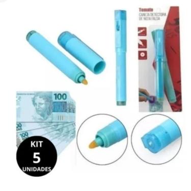 Imagem de Kit Com 5 Canetas Identificadora Dinheiro Falso Notas