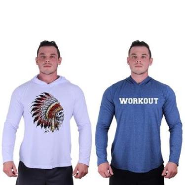 Imagem de Kit 2 Camisetas Manga Longa com Touca Longline Estampada Treino Academia Lazer Casual-Masculino