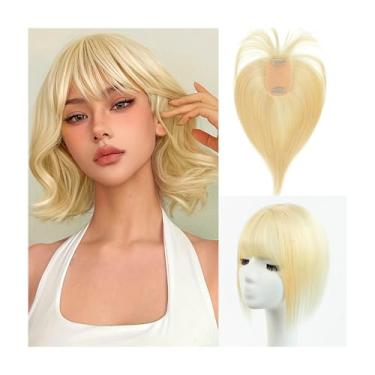 Imagem de TANJET Toppers de cabelo humano real para mulheres - 360°3D Clip-In 20.3 cm #613 Loiro claro com franja para queda de cabelo, solução natural de uso diário (8#613)