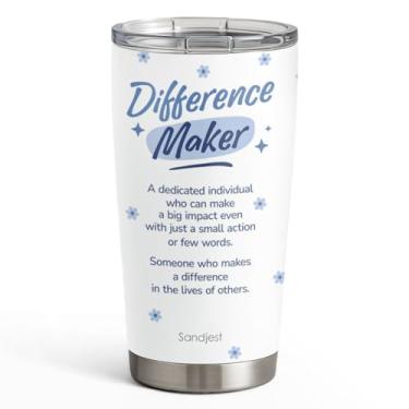 Imagem de Copo Inspiration de 590 ml, copo de viagem de aço inoxidável com tampa, caneca de café isolada para fazer diferenças, presentes de inspiração para mulheres, meninas, amigas, irmãs, aniversário, Natal