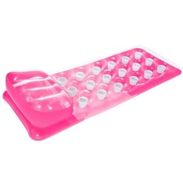 Imagem de Boia Colchao Inflavel Piscina Mar Com Porta Copos 188cmX71cm Boia Adulto Multiuso Confortavel Ideal Piscina Mar(Rosa Pink)