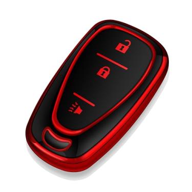 Imagem de Tukellen Capa para chave Chevrolet Key Fob, capa especial de TPU macio compatível com Chevy Blazer Bolt EV Camaro Cruze Equinox Malibu Sonic Spark Traverse (vermelho, 3 botões)