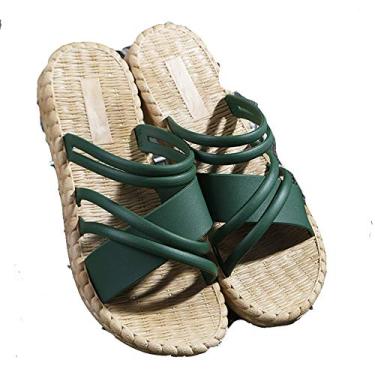 Imagem de Bigfanshu Sandália feminina estilo romano cruzada praia sandália gladiadora vestido casual verão senhora, Verde, 37 BR