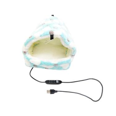 Imagem de FJMQHU Hamster Warm House Cama Macia Alimentado Por USB Gaiola Acessórios Rede Cabana de Lã para Esquilo Planador de açúcar Dwraf Hamster, Azul M