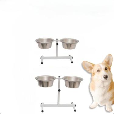 Imagem de Comedouro Duplo Elevado Alto Ajustável Regulável pra Cachorro P, M, G e Mini Gatos/Filhotes(Pequeno Branco)