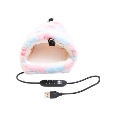 Imagem de KiBcsLic Casa de Hamster Quente, Cama Macia, Gaiola, Acessórios Alimentados Por USB, Rede, Cabana de Lã para Coelhos, Esquilos, Planadores de açúcar, Rosa XL