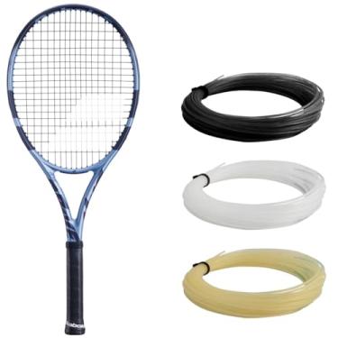 Imagem de Babolat Raquete de tênis Pure Drive de 11ª geração (aderência de 11 cm) amarrada com estripa preta em tensão média