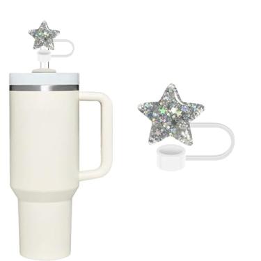 Imagem de Capa de palha de estrela branca para copo Stanley de 40 e 850 g, tampa de cobertura de palha de silicone de 10 mm para acessórios de copo Stanley, tampa de palha para tampas de ponta de canudos