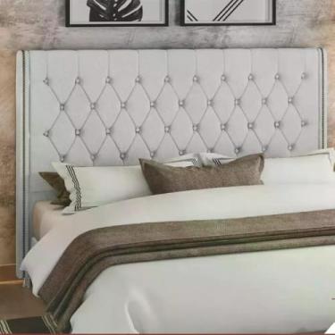 Imagem de Cabeceira Estofada Cama Box Casal 1,40 Florenze para Quarto em Veludo Cinza - Larbelle
