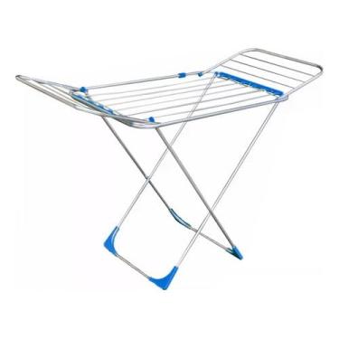 Imagem de Varal P/Roupas De Chão Grande Alumínio Reforçado Com Abas Dobrável Retrátil Resistente Premium